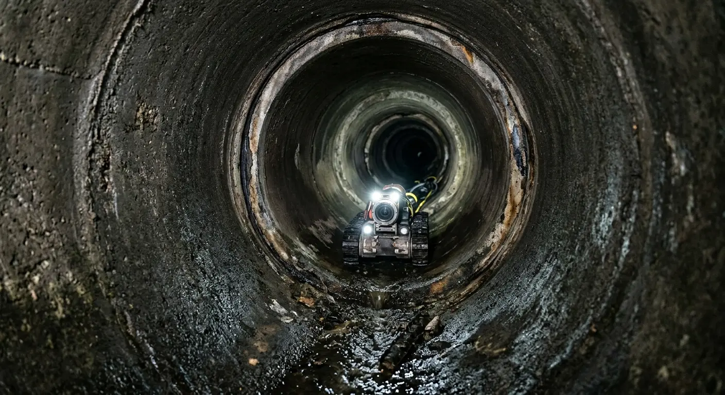 Robotic sewer camera inspecting pipe interior for Sewer Line Cleaning in Chesapeake